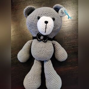 Handmade Cute Gray Crochet Teddy Bear With Bowtie